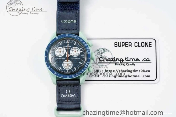 0305 SoftTouch Speedmaster Misson On Earth 1:1 Best Edition Blue Dial On Nylon Strap Quartz 7859